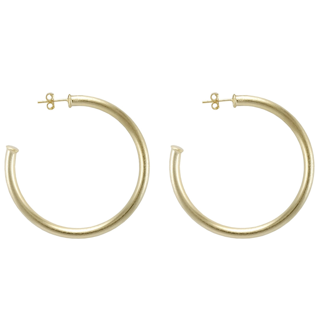 SMALL EVERYBODYS FAVORITE HOOPS-BRUSHED 18K GOLD