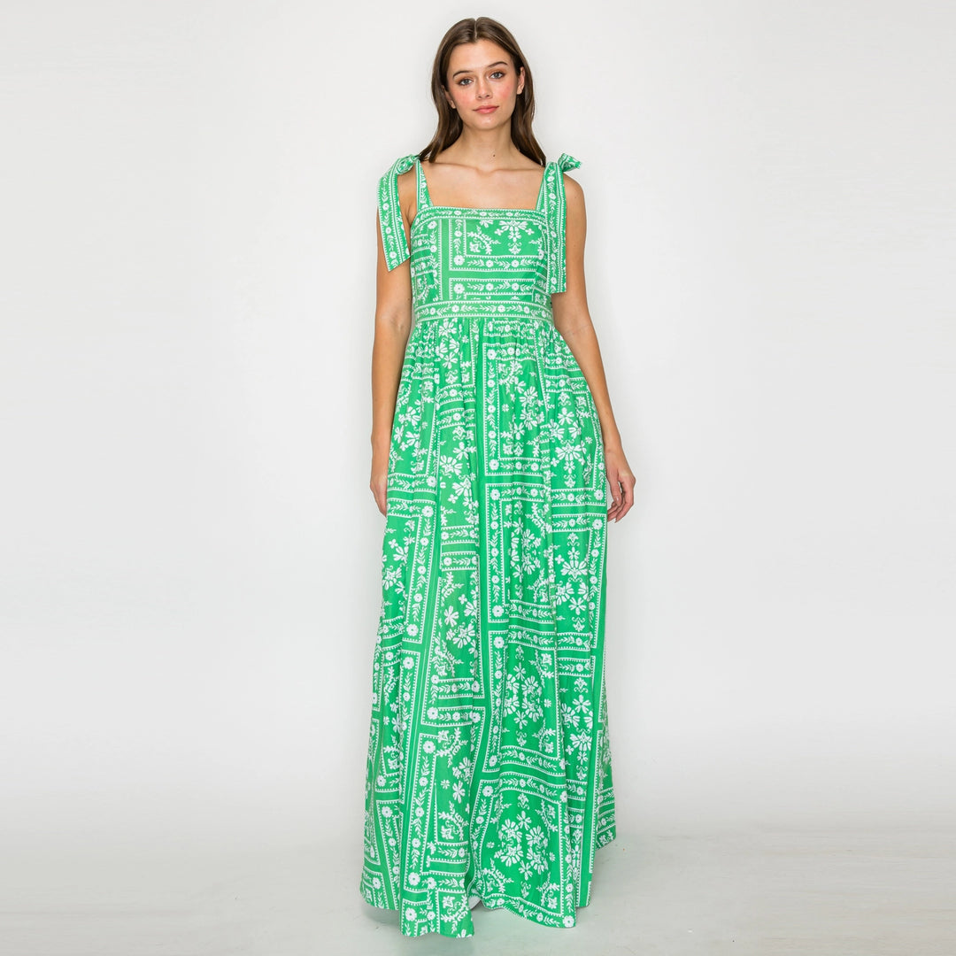 BANDANA PRINT MAXI DRESS-GREEN/WHITE