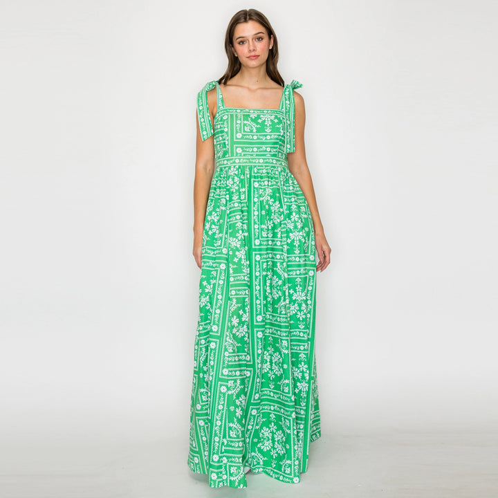 BANDANA PRINT MAXI DRESS-GREEN/WHITE