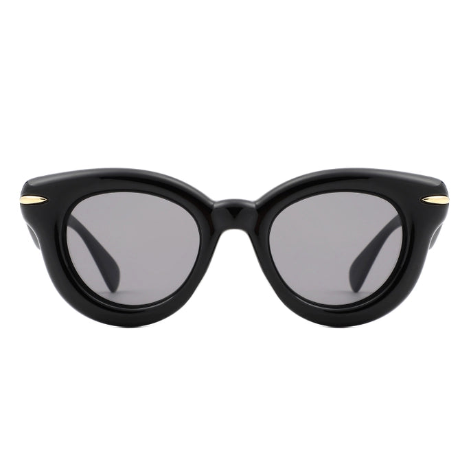 THICK FRAME RETRO CIRCLE SUNGLASSES-BLACK