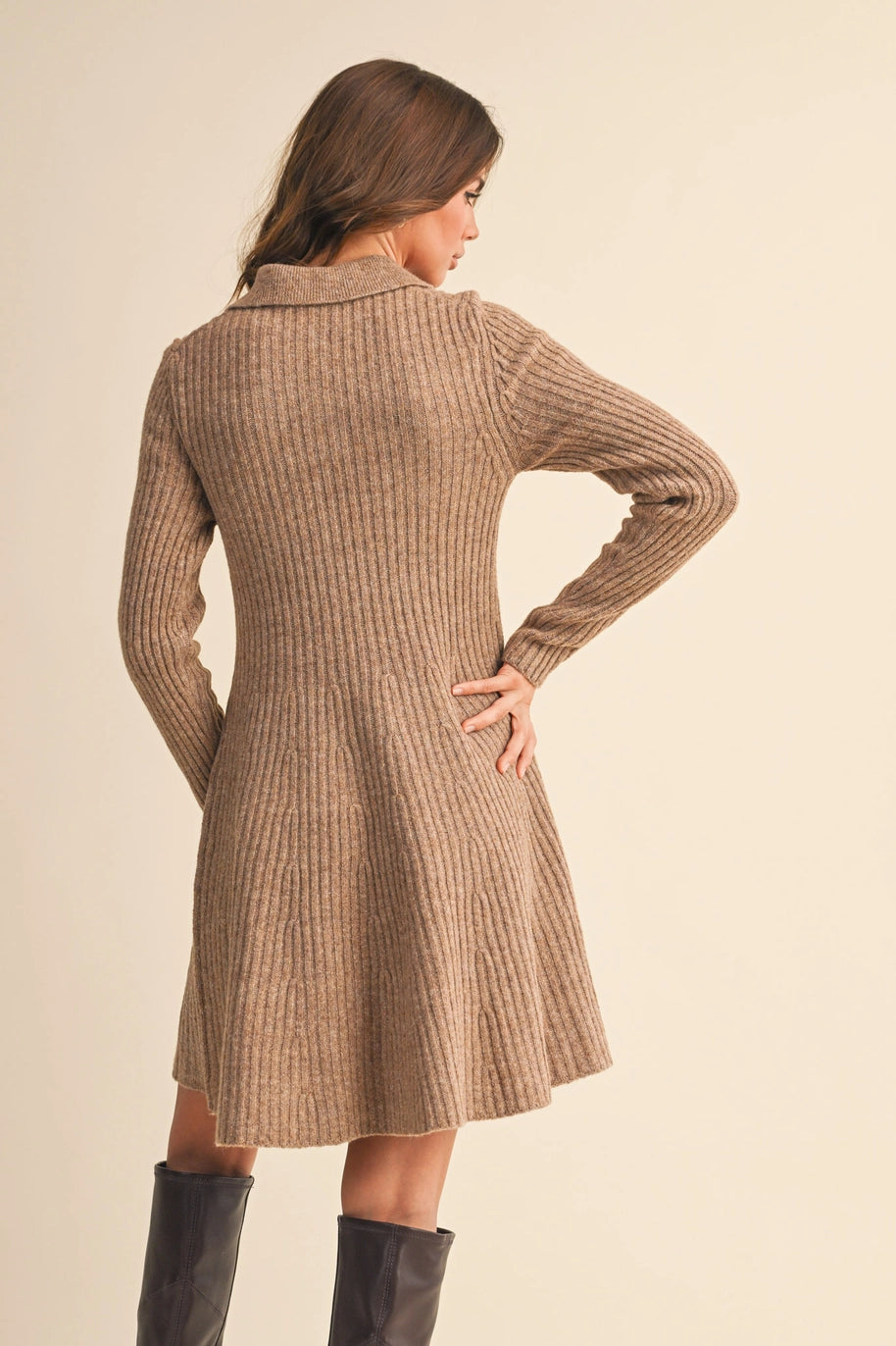 RIBBED SWEATER MINI DRESS-MOCHA