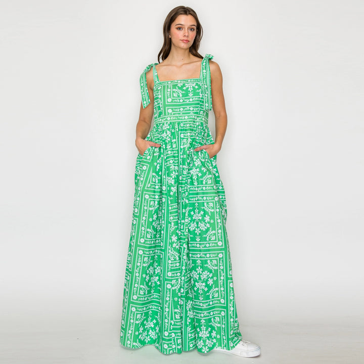 BANDANA PRINT MAXI DRESS-GREEN/WHITE