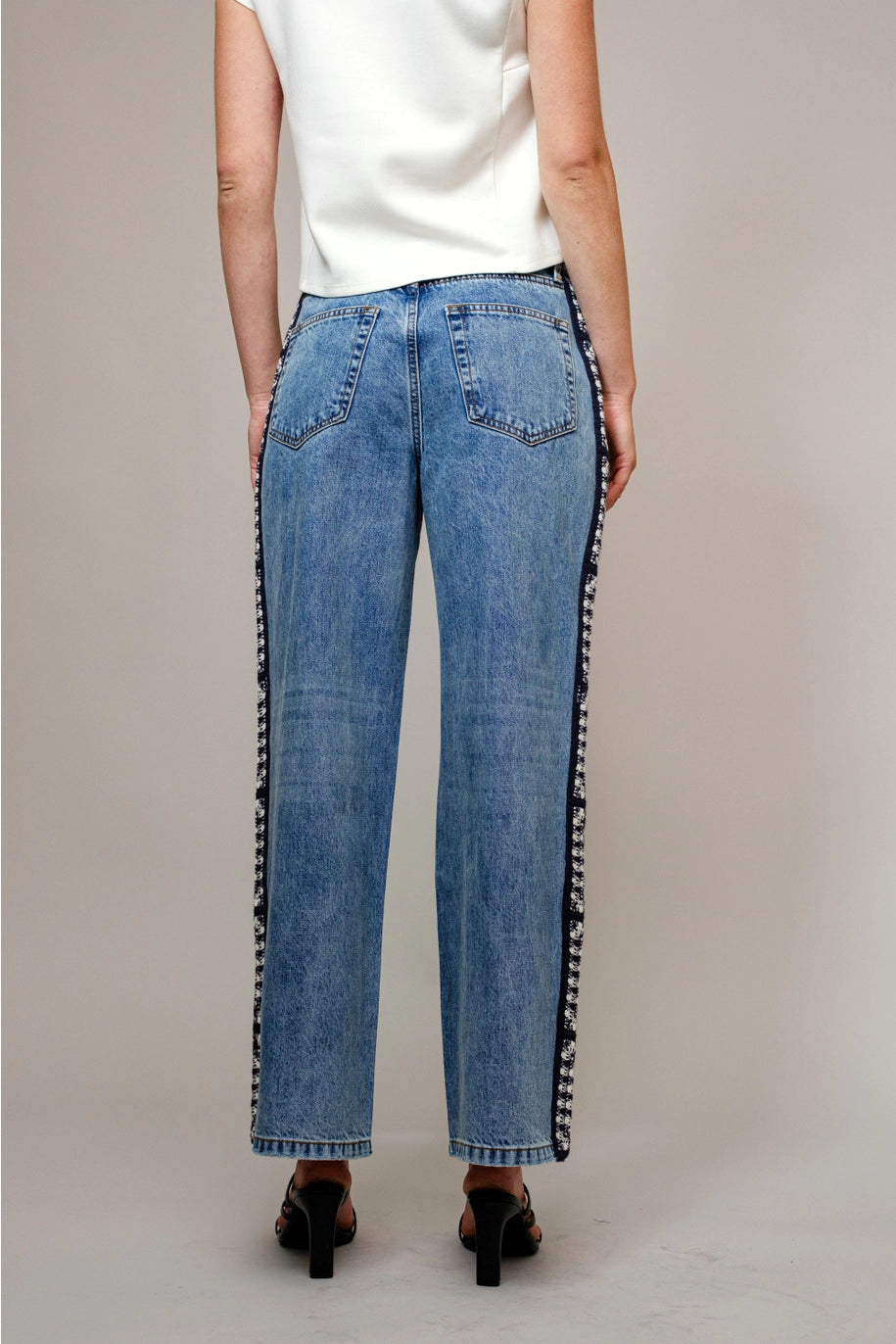 CROCHET DETAIL DENIM PANT-LIGHT WASH