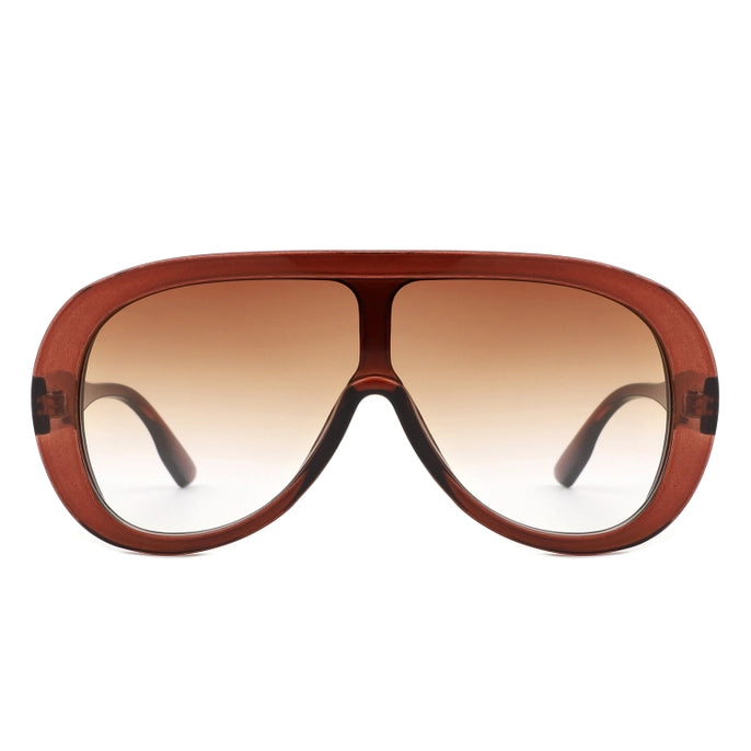 OVERSIZED BOLD AVIATOR RETRO ROUND SUNGLASSES-BROWN