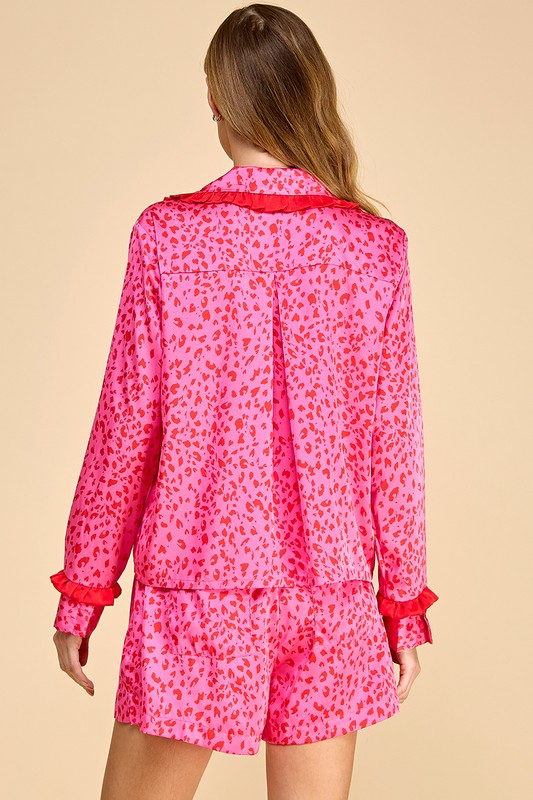 LEOPARD PRINT SATIN PJ TOP-FUSCHIA