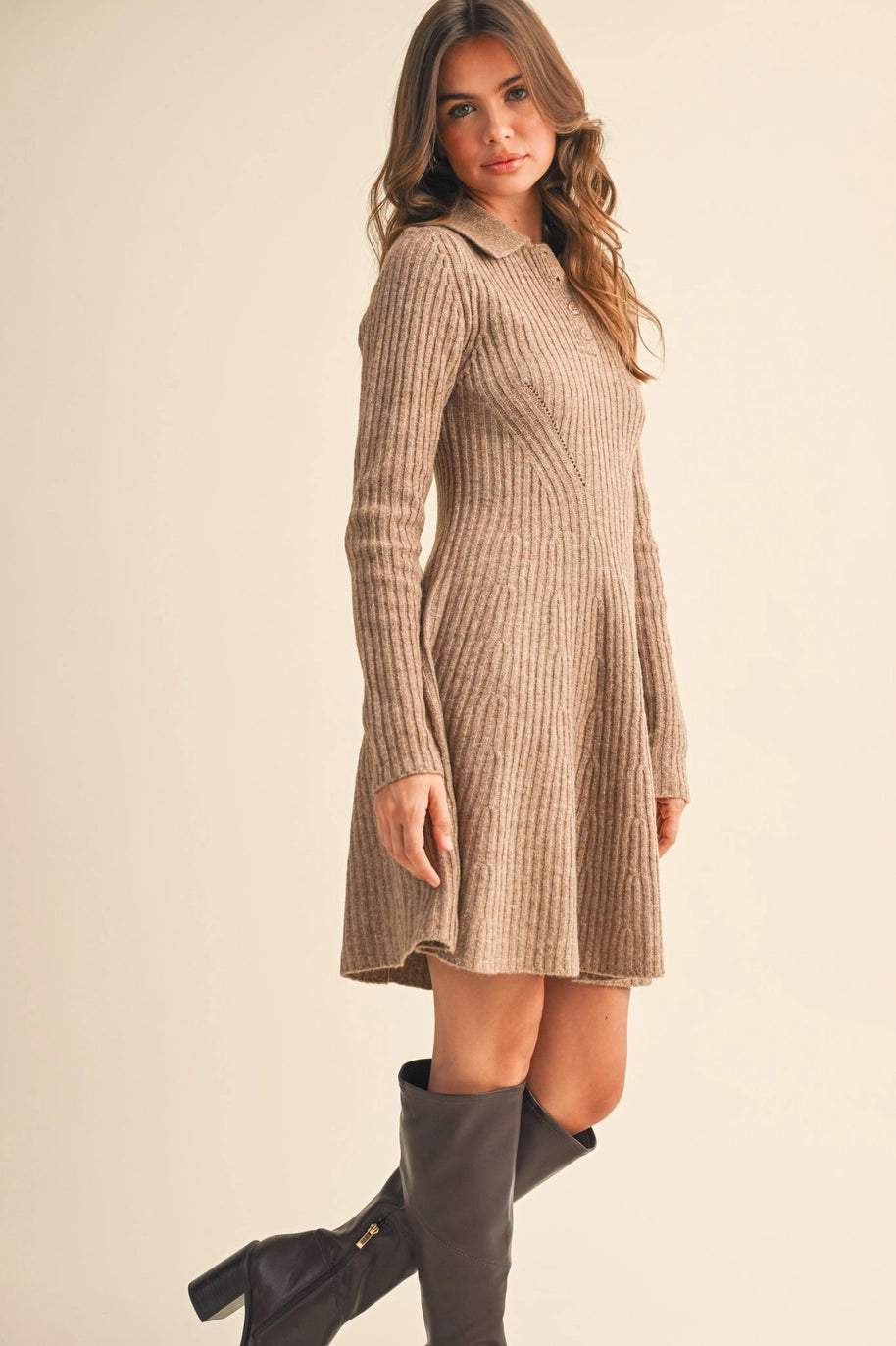 RIBBED SWEATER MINI DRESS-MOCHA