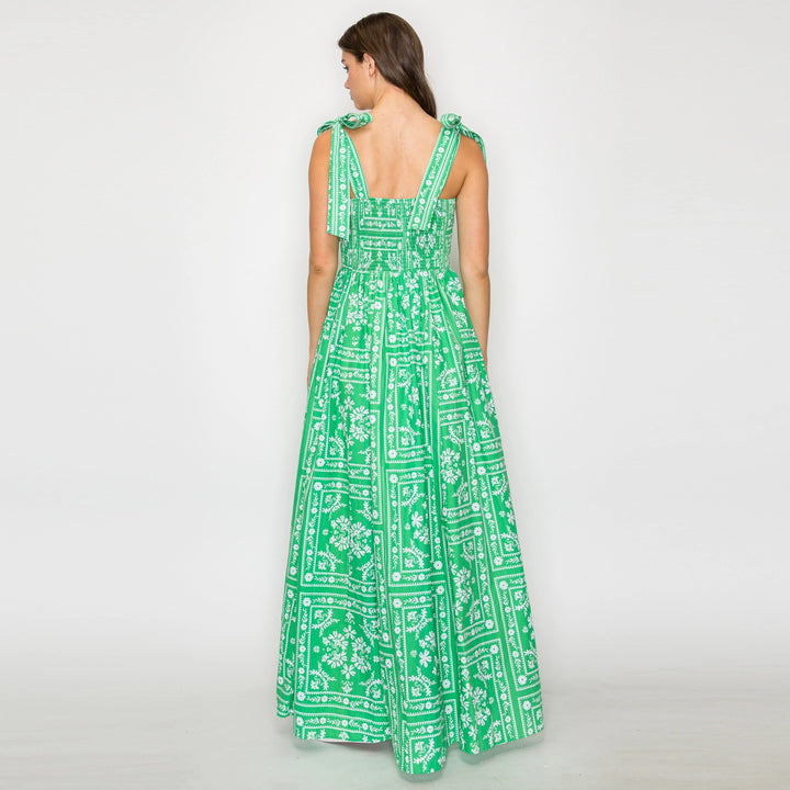 BANDANA PRINT MAXI DRESS-GREEN/WHITE
