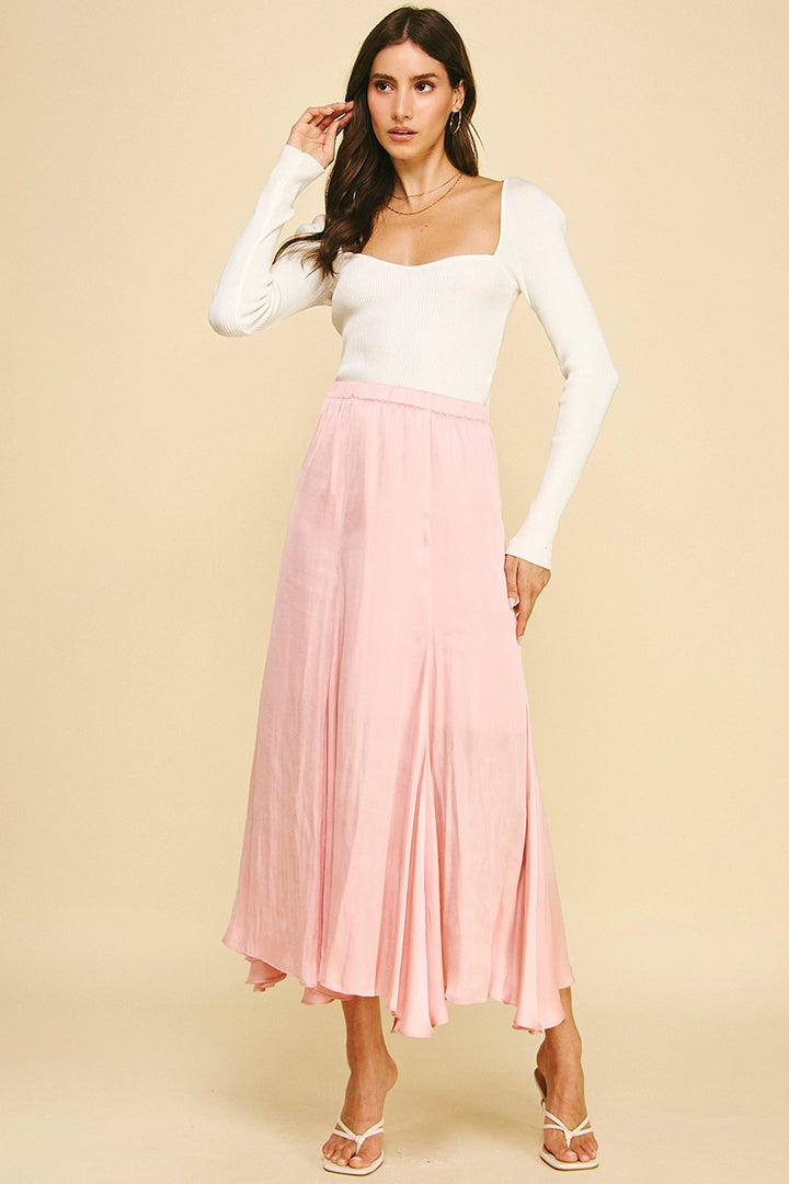 RUFFLED HEM MIDI SKIRT-PINK