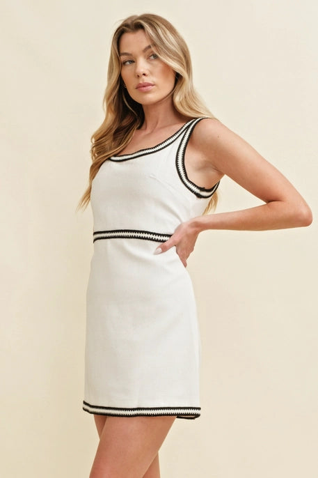 A LINE ACCENT MINI DRESS-WHITE