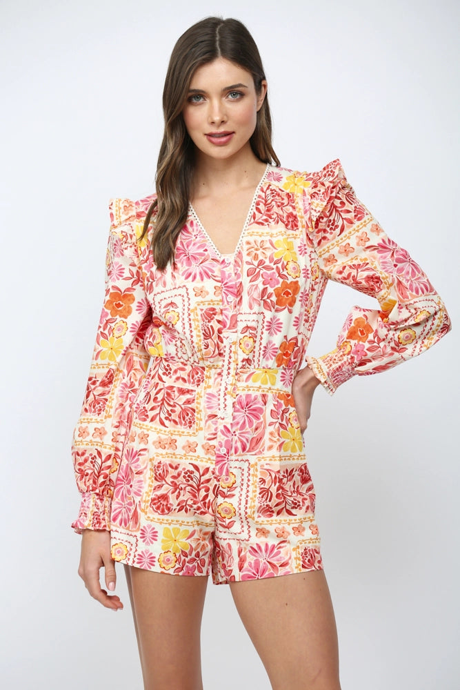 FLORAL PATCHWORK ROMPER-IVORY/MULTI