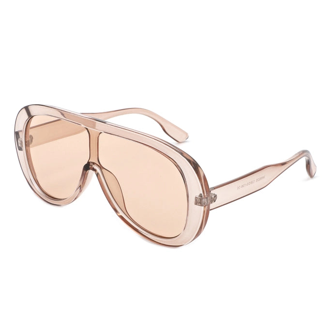 OVERSIZED BOLD AVIATOR RETRO ROUND SUNGLASSES-CHAMPAGNE