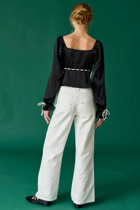 KIMBERLY SATIN BLOUSE-BLACK/IVORY