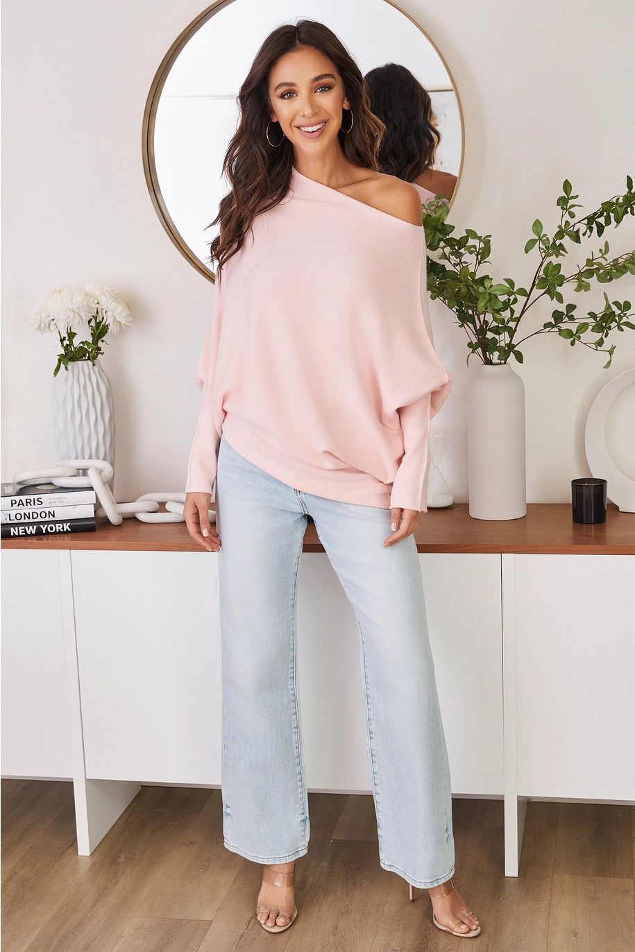 ASYMMETRICAL SWEATER-BABY PINK