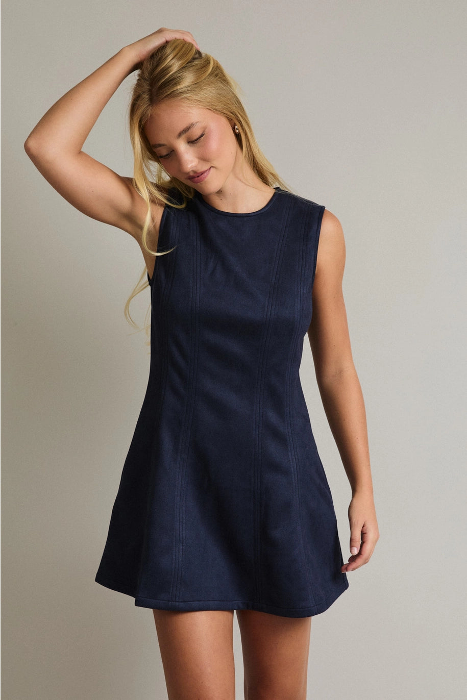 FAUX SUEDE MINI DRESS-NAVY