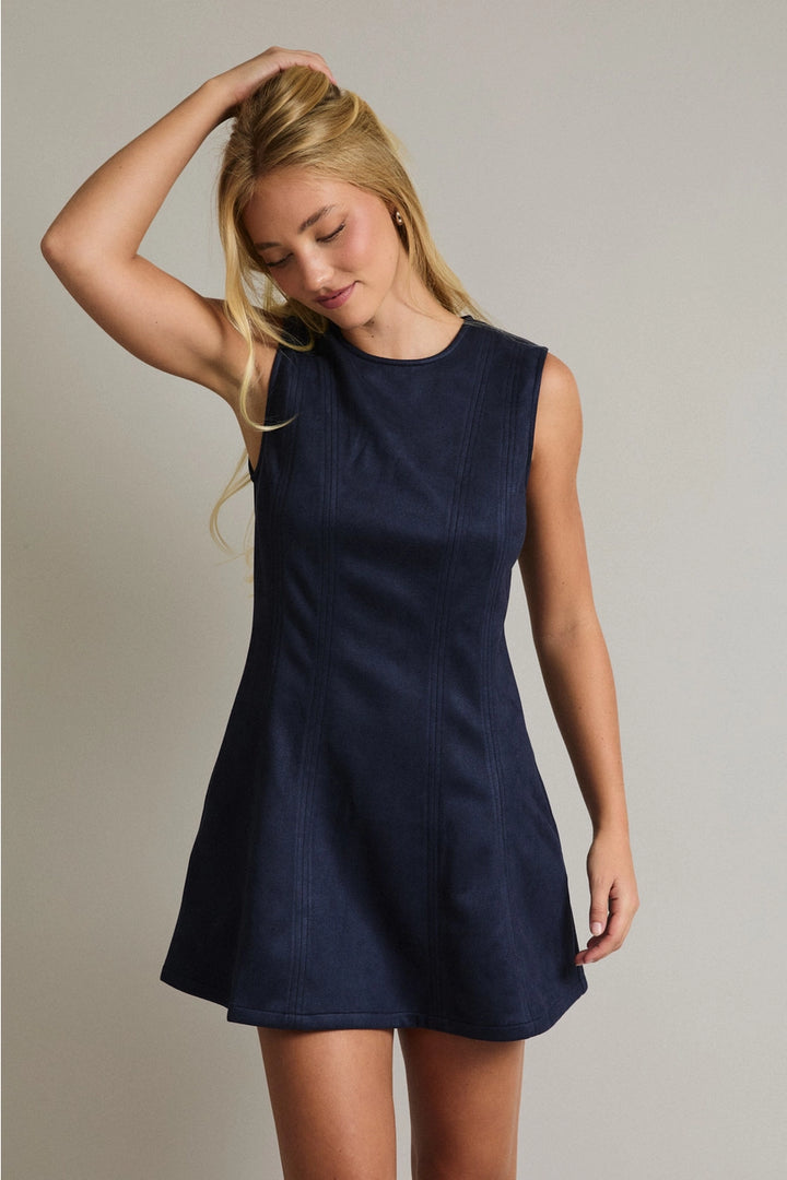 FAUX SUEDE MINI DRESS-NAVY