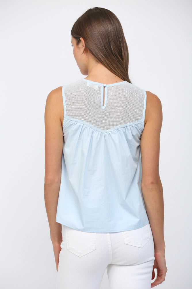 CONTRAST YOKE DETAIL LACE TOP-BABY BLUE