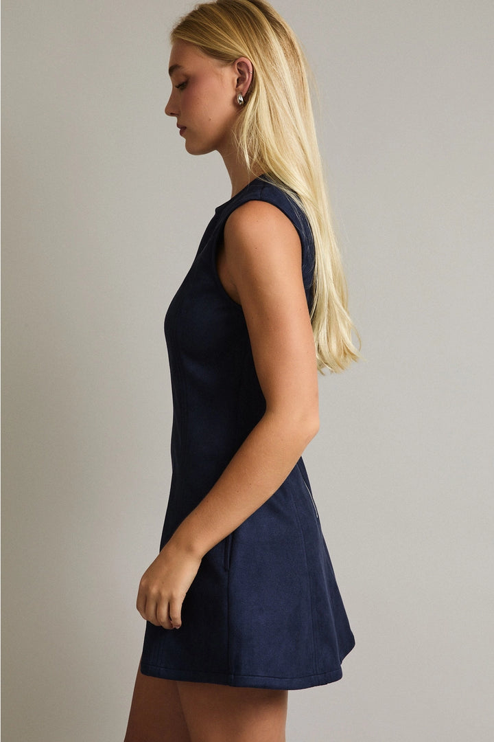 FAUX SUEDE MINI DRESS-NAVY