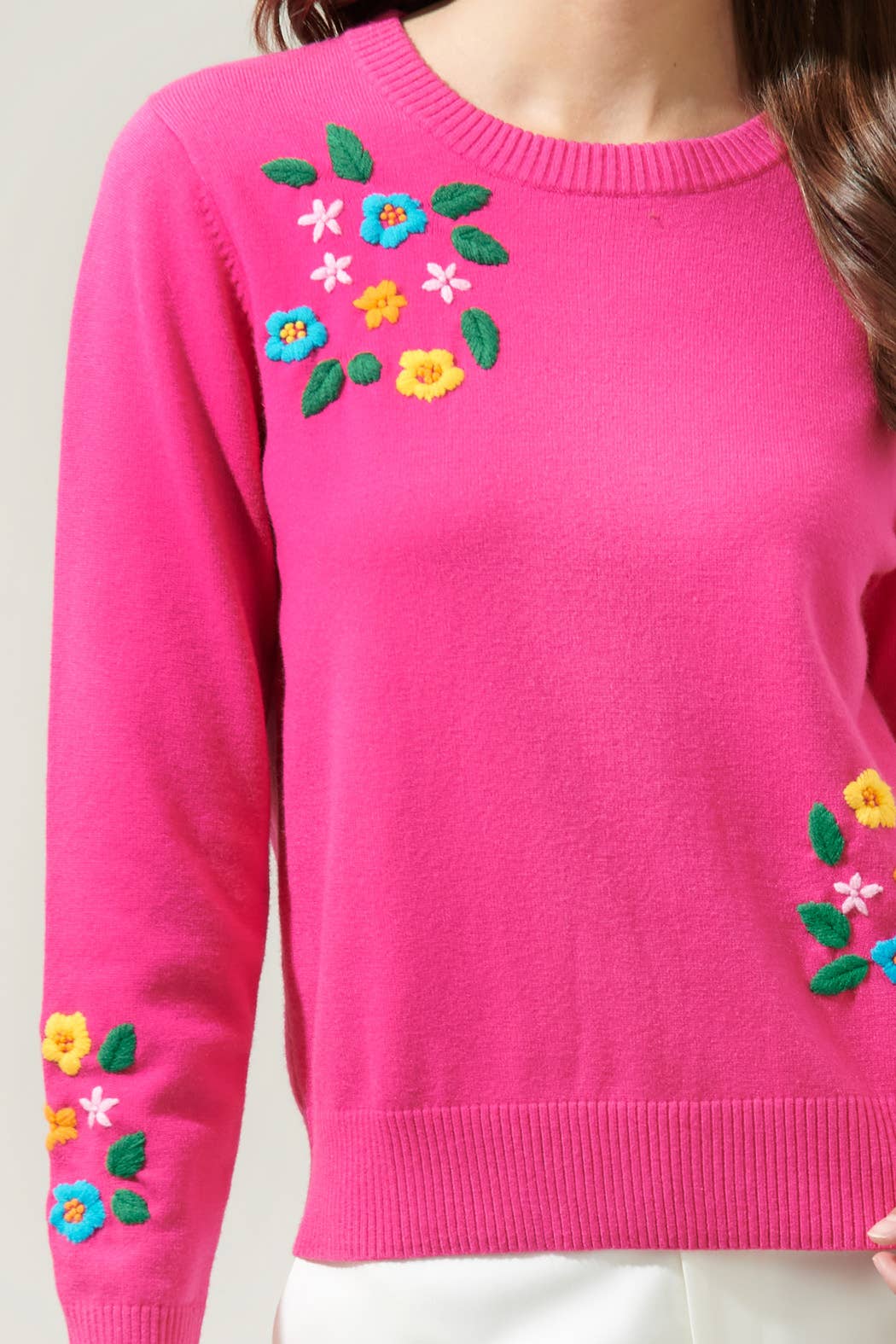 DANDY BOUQUET CREW NECK SWEATER-FUCSHIA