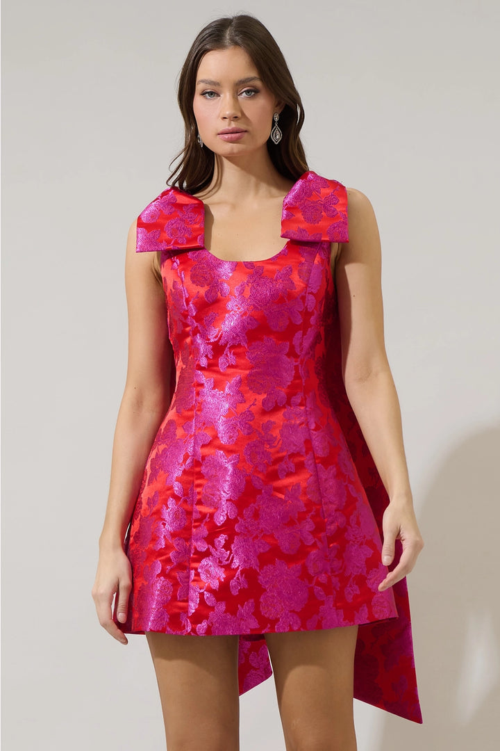 DUSON FLORAL HILL MINI DRESS-PINK/RED