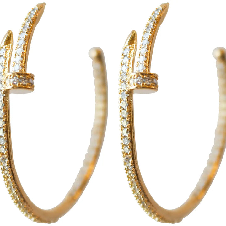 EMMA NAIL CZ HOOP EARRINGS-GOLD