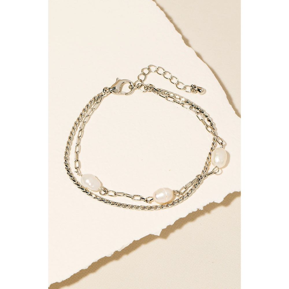 layered Silver chain bracelet with pearls 