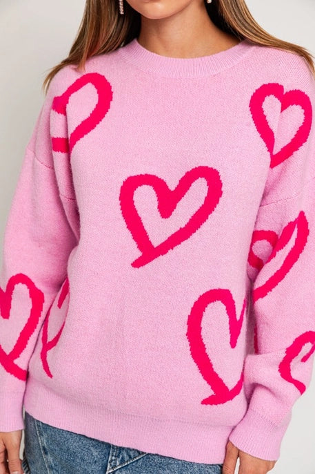 HEART PRINTED SWEATER-PINK/FUCHSIA