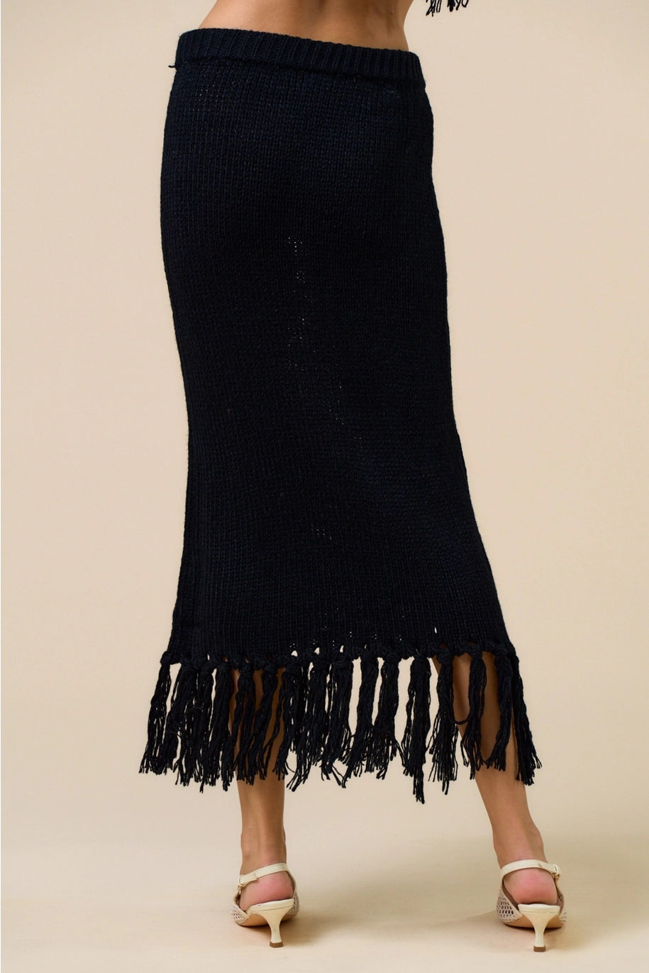 FRINGE MAXI SKIRT-BLACK