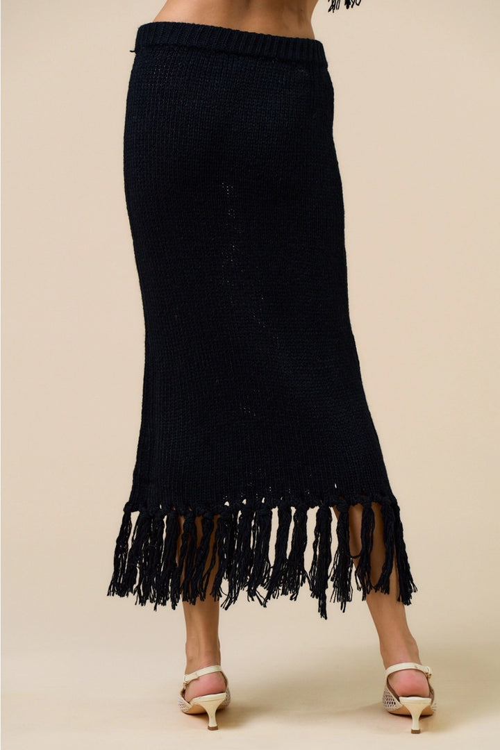 FRINGE MAXI SKIRT-BLACK