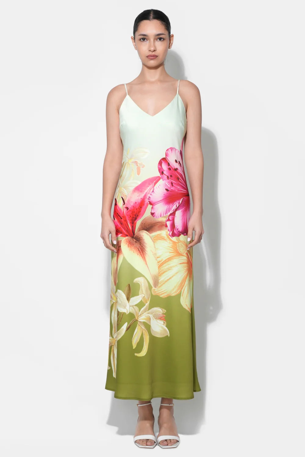 CECILIA MAXI SLIP DRESS-LIME/MULTI