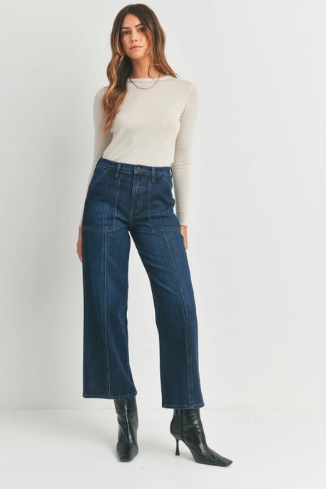 SEAMED UTILITY STRAIGHT-DARK DENIM