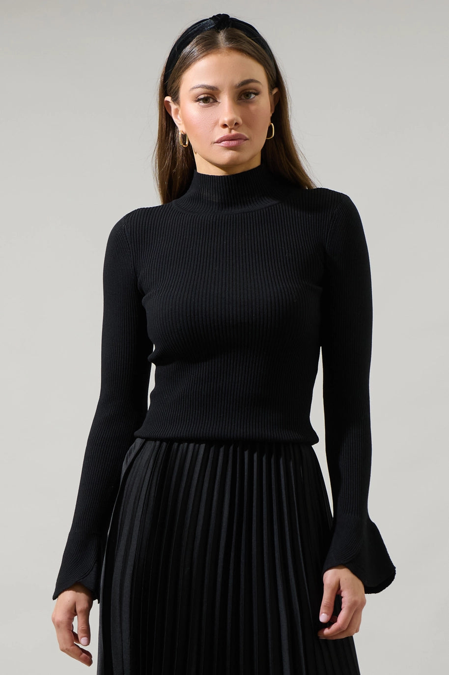 MALVEN BAY MOCK NECK SWEATER-BLACK