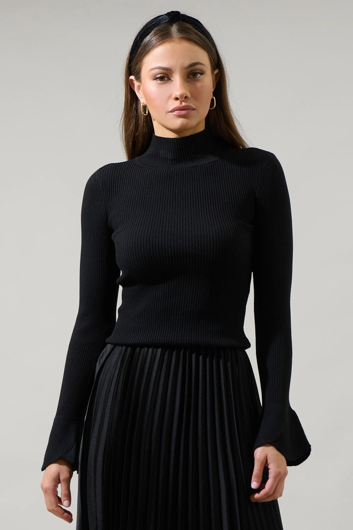 MALVEN BAY MOCK NECK SWEATER-BLACK