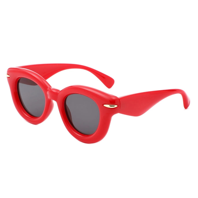 THICK FRAME RETRO CIRCLE SUNGLASSES-RED