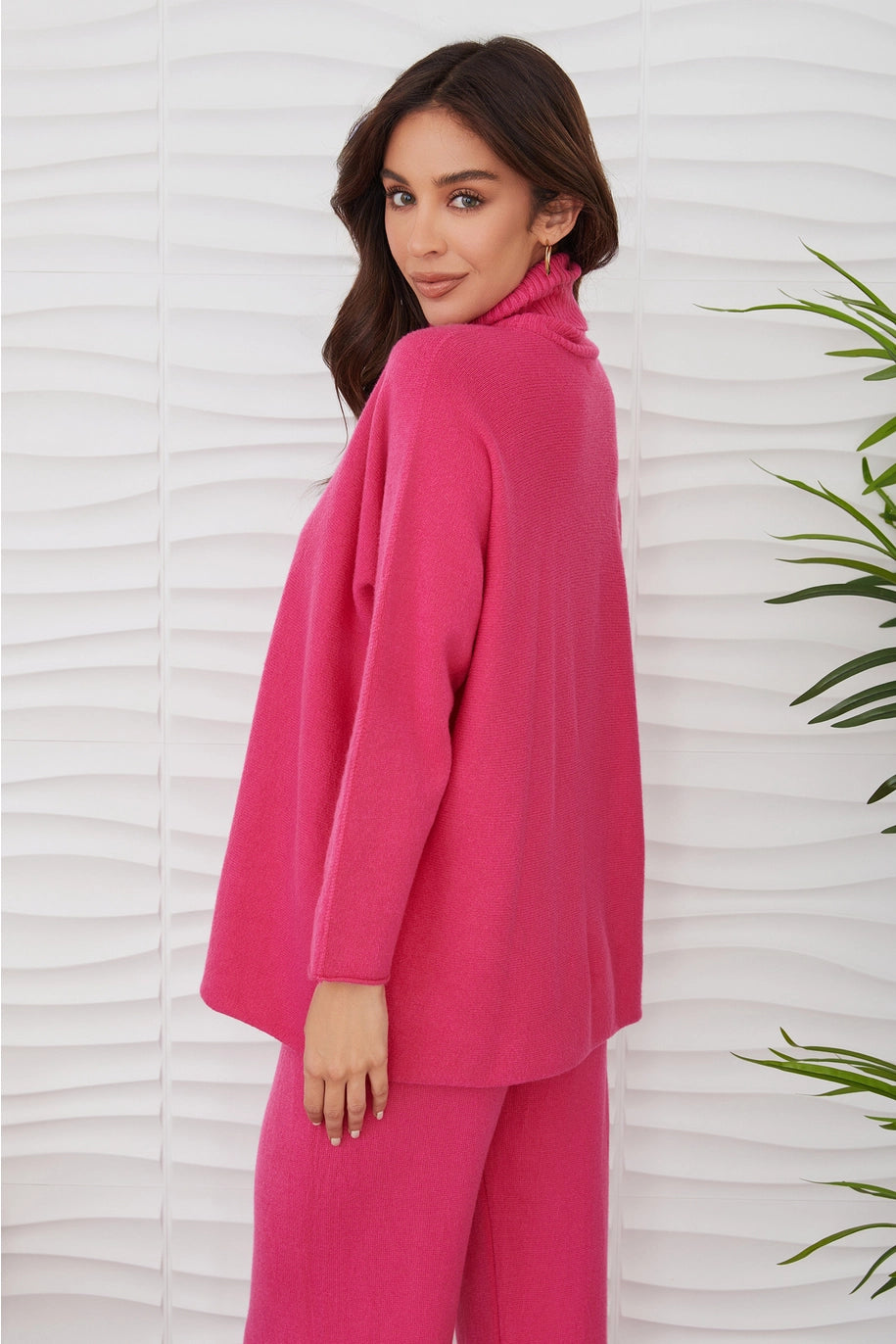 ITALIAN KNIT CASUAL FIT TURTLENECK TOP-FUCSHIA
