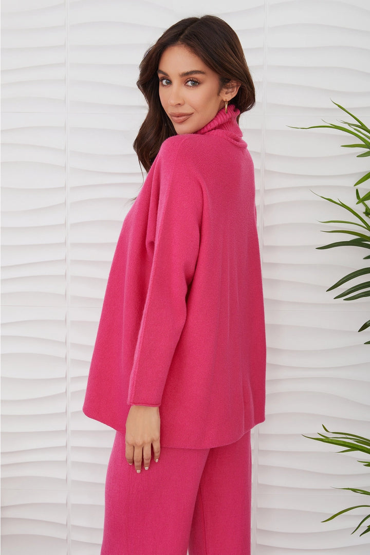 ITALIAN KNIT CASUAL FIT TURTLENECK TOP-FUCSHIA