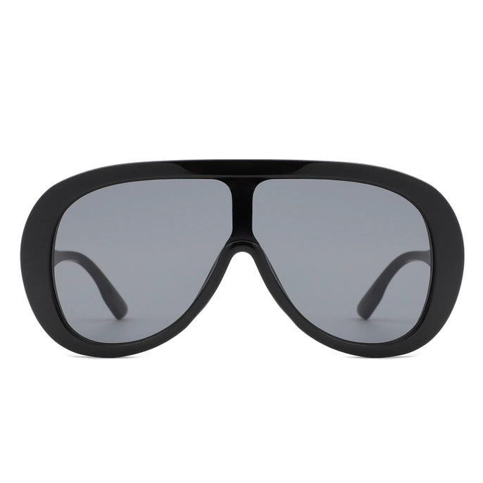 OVERSIZED BOLD AVIATOR RETRO ROUND SUNGLASSES-BLACK