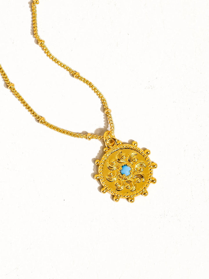 STASSIE 18K GOLD TURQUOISE STONE SUNBURST NECKLACE