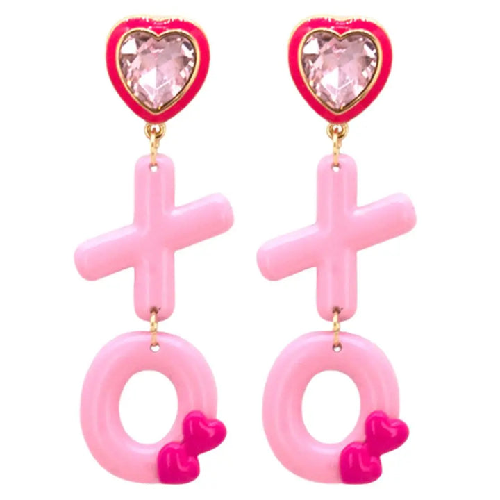 XOXO HEART SHAPE CRYSTAL DANGLE EARRING-PINK