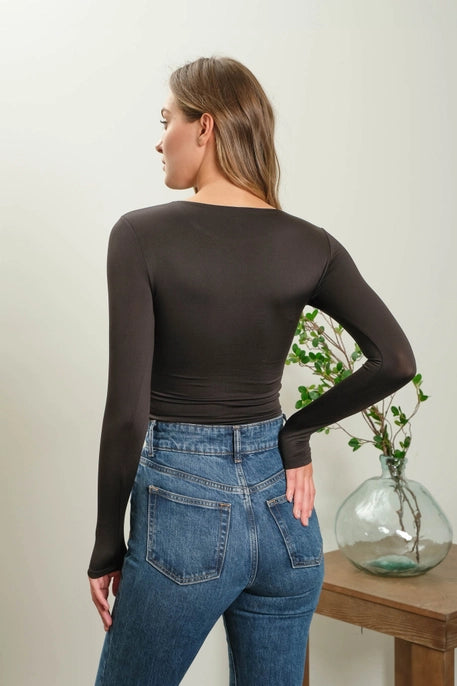 LONG SLEEVE FITTED KNIT TOP-BLACK