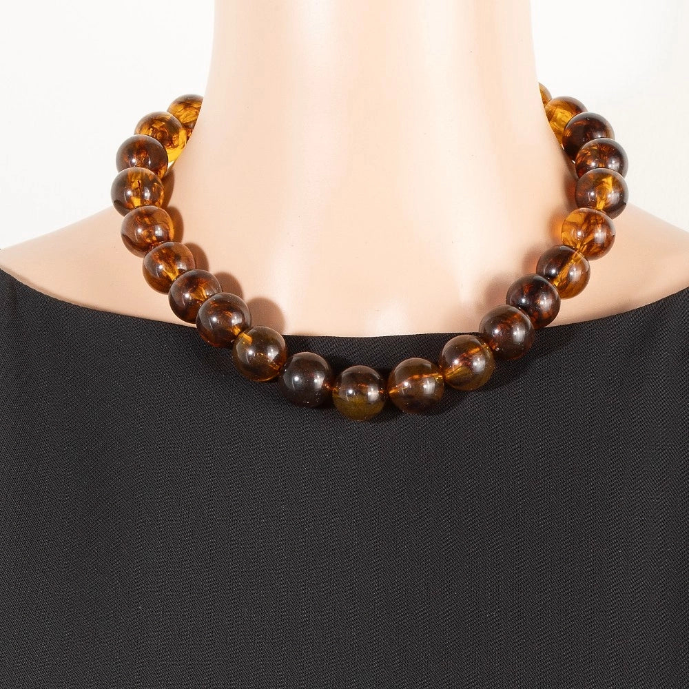 LARGE TORTOISE SHELL BALL BEADED NECKLACE-BROWN