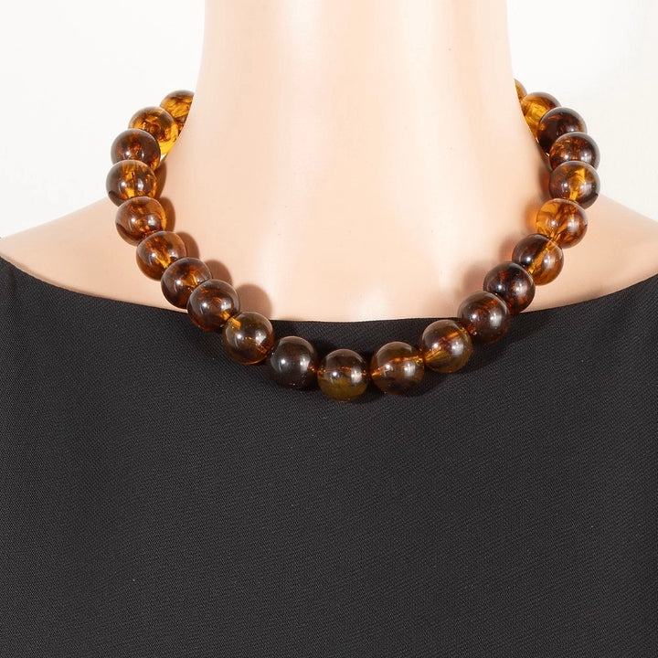 LARGE TORTOISE SHELL BALL BEADED NECKLACE-BROWN