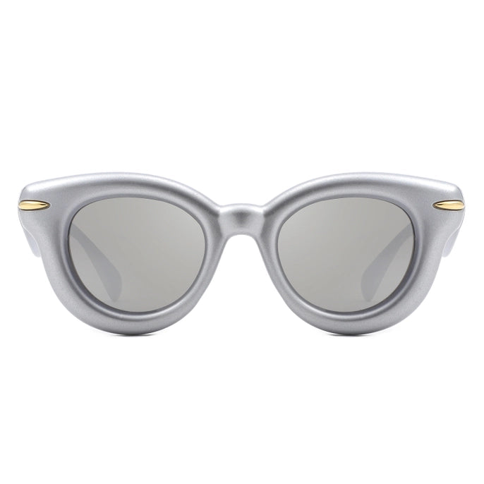 THICK FRAME RETRO CIRCLE SUNGLASSES-SILVER