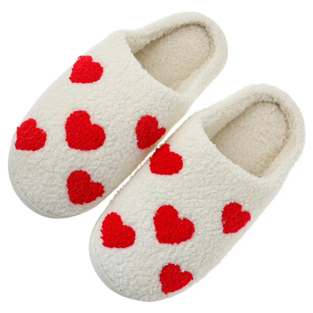 HEART PATTERN COZY SLIPPER-WHITE/RED