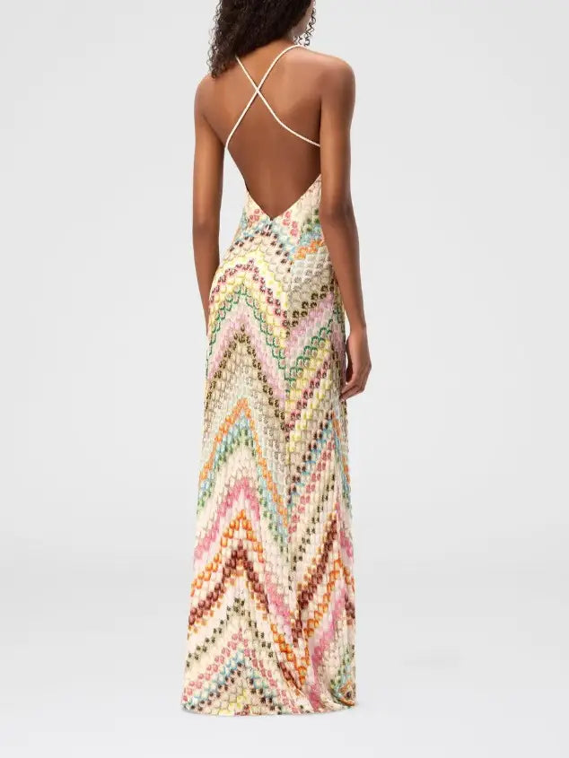 CROCHET STRIPED MAXI DRESS-MULTI