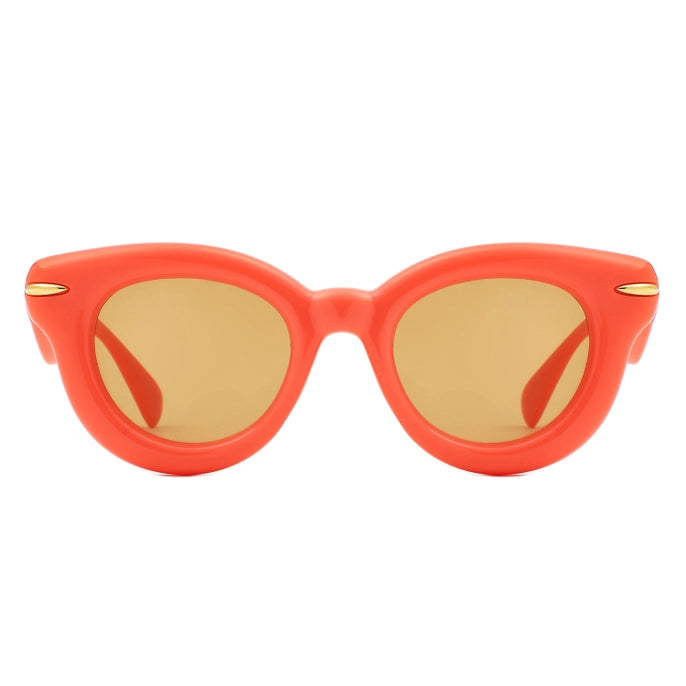 THICK FRAME RETRO CIRCLE SUNGLASSES-CORAL