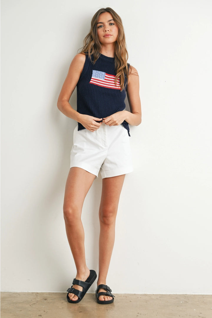 FLAG PRINT KNITTED TANK TOP-NAVY
