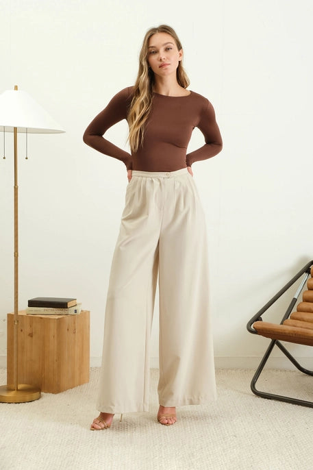 LONG SLEEVE FITTED KNIT TOP-COFFEE BEAN