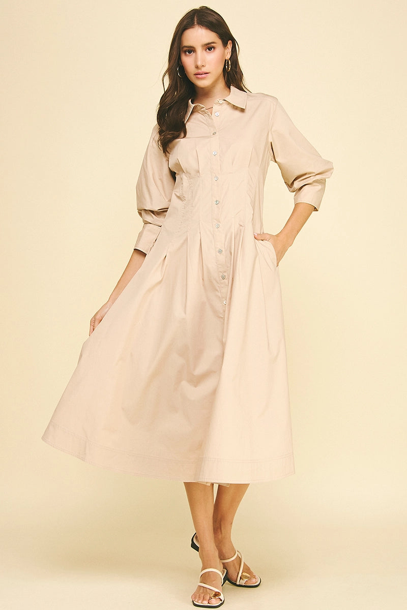 TUCK DETAIL MAXI DRESS-OAT