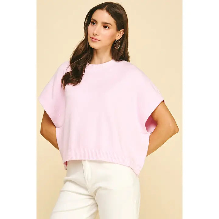 DROPPED SHOULDER SWEATER TOP-PALE PINK