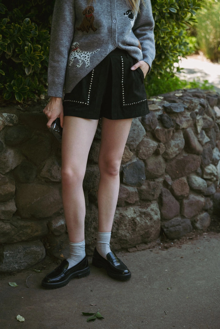 HIGH WAIST GROMMET DETAIL SKORT-BLACK